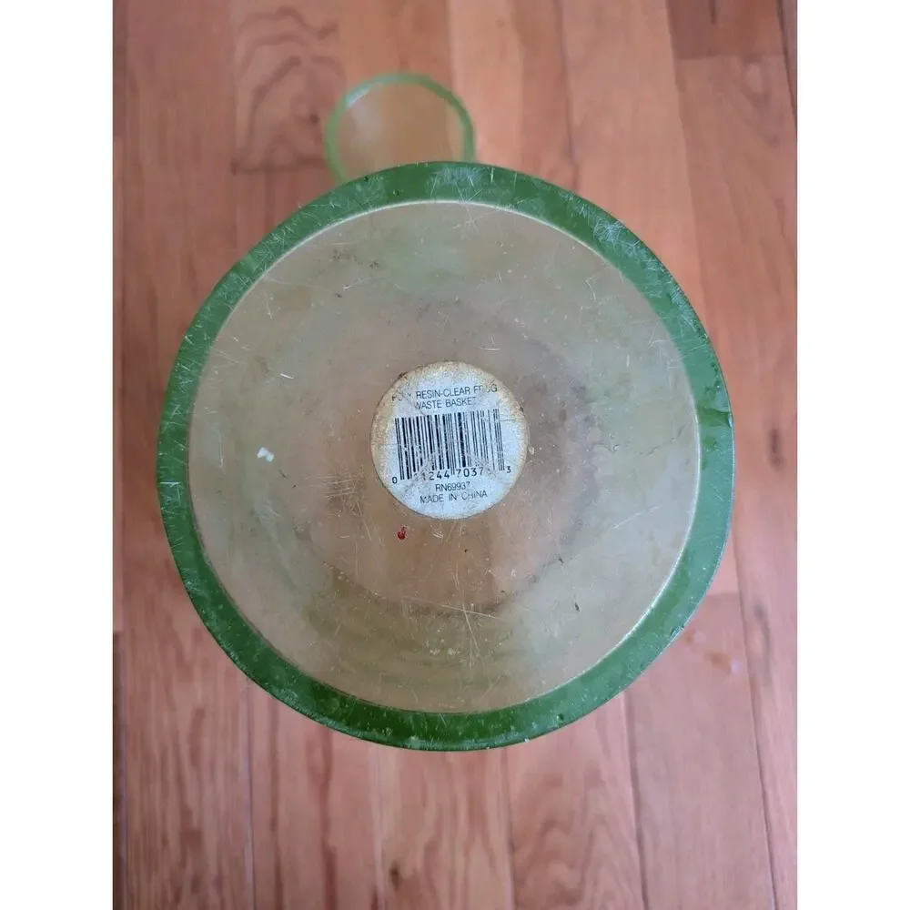 Vintage Y2K Poly-Resin Bubble Acrylic Green Frog Wastebasket Trash Bin 10” & Cup
